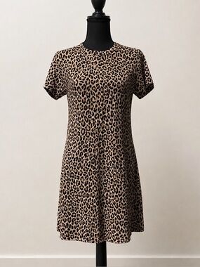AQUA Leopard Print Swing Dress Size Small – Soft Stretch Knit, Casual Chic